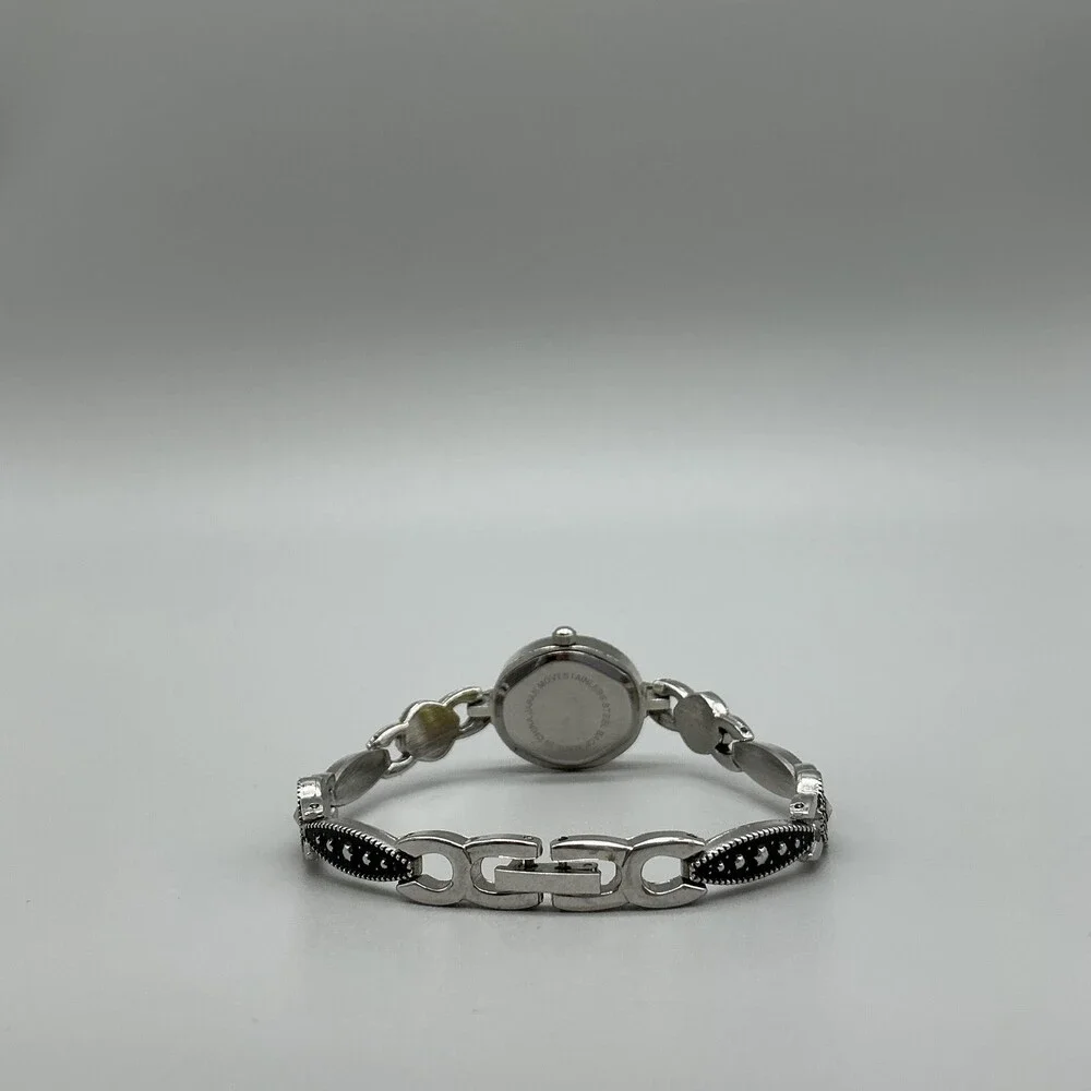 Cote D' Azur Womens Watch 19mm MOP Dial Silver Tone Marcasite New Battery 7.75